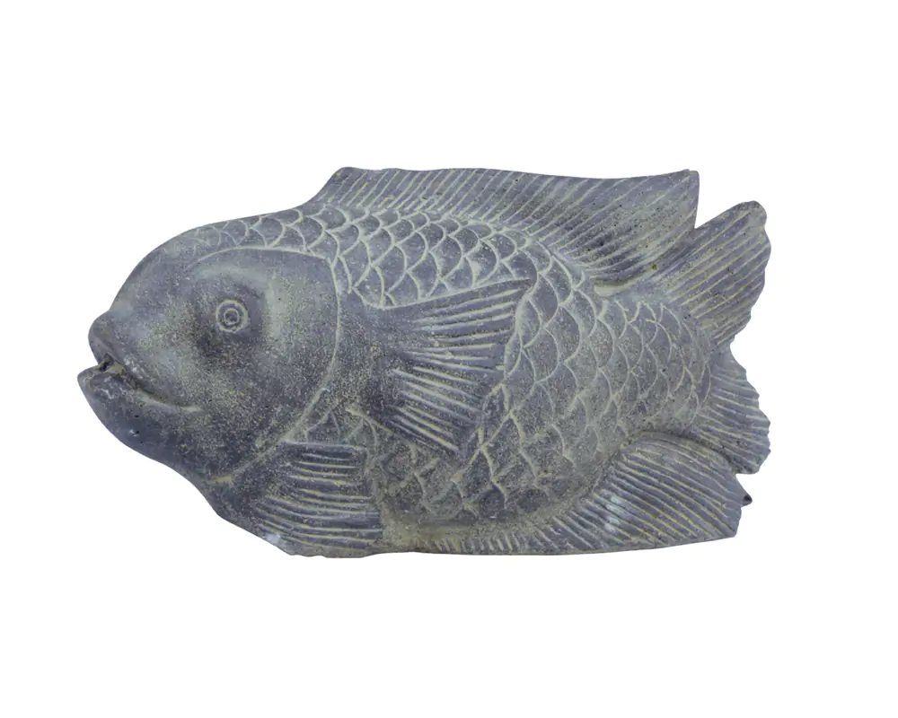  Product image 1 of the product “Fish on base as water feature, 45 cm L | Cast stone, handcrafted & coloured ”