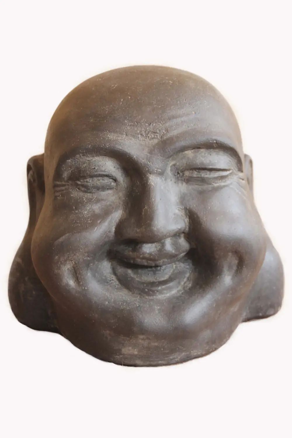  Product image 1 of the product “Chinese Buddha head, laughing, 41 cm height, cast stone, hollow, handcrafted & coloured ”