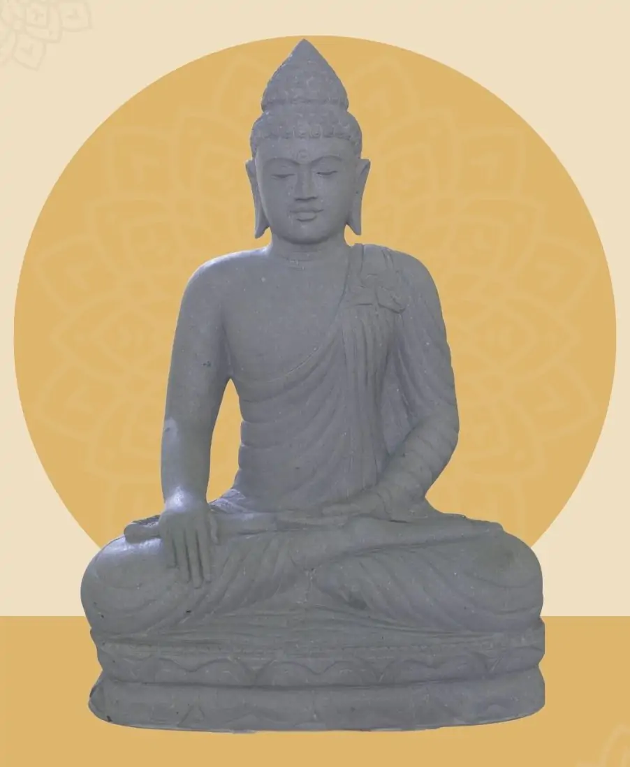  Product image 1 of the product “Seated Buddha made of Riverstone in Bhumisparsha - gesture of touching the earth. 125 cm height. ”