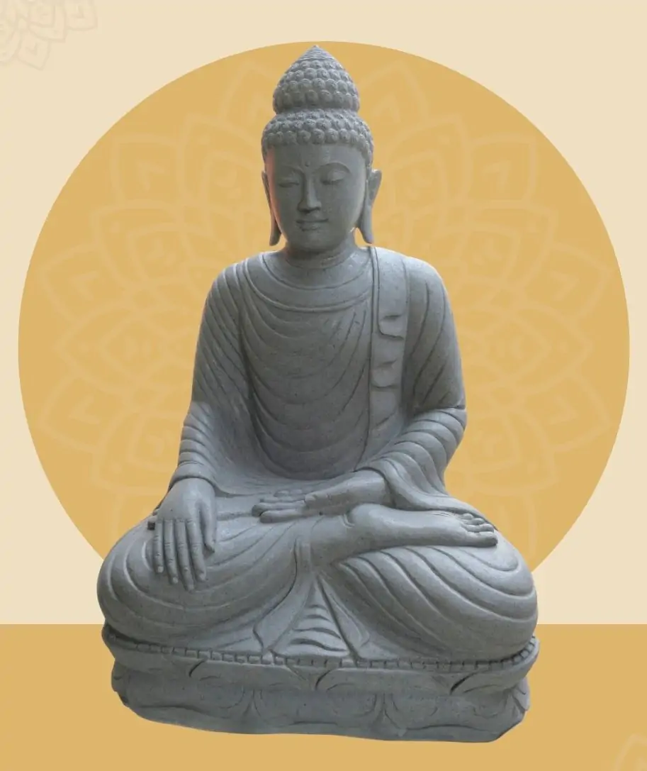  Product image 1 of the product “Seated Buddha made of Riverstone in Bhumisparsha - gesture of touching the earth. 122,5 cm height. ”