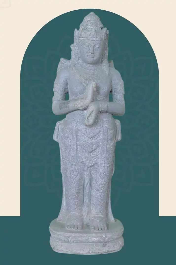  Product image 1 of the product “Standing Dewi Sri, “Turning of the Wheel,” 80 cm high, river stone, stone Dewi Sri ”