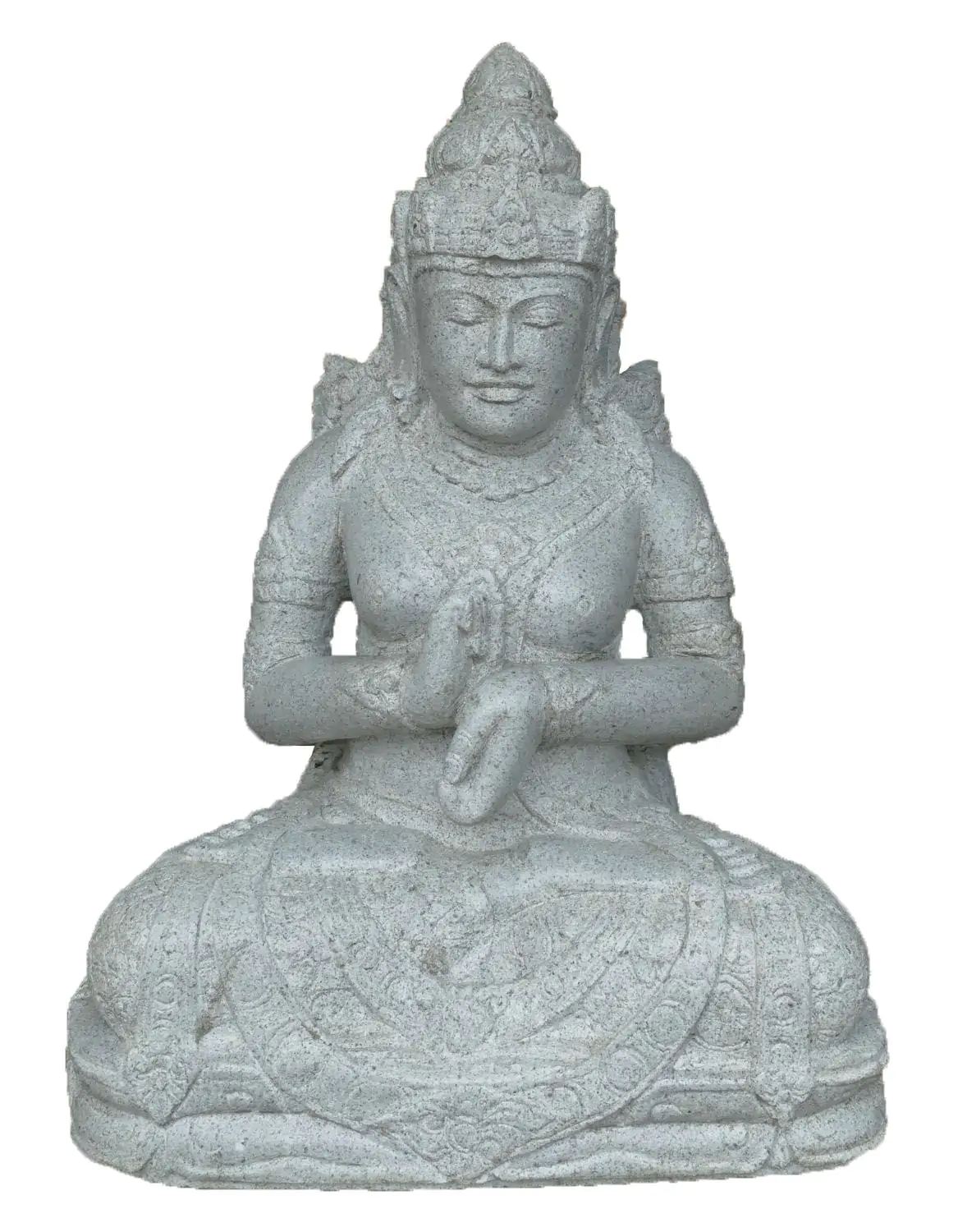  Product image 1 of the product “Seated Dewi Sri made of Riverstone in Dharmachakra gesture of wheel of the teaching of the Dharma. in the sizes from 45cm to 100cm, Natural finish ”