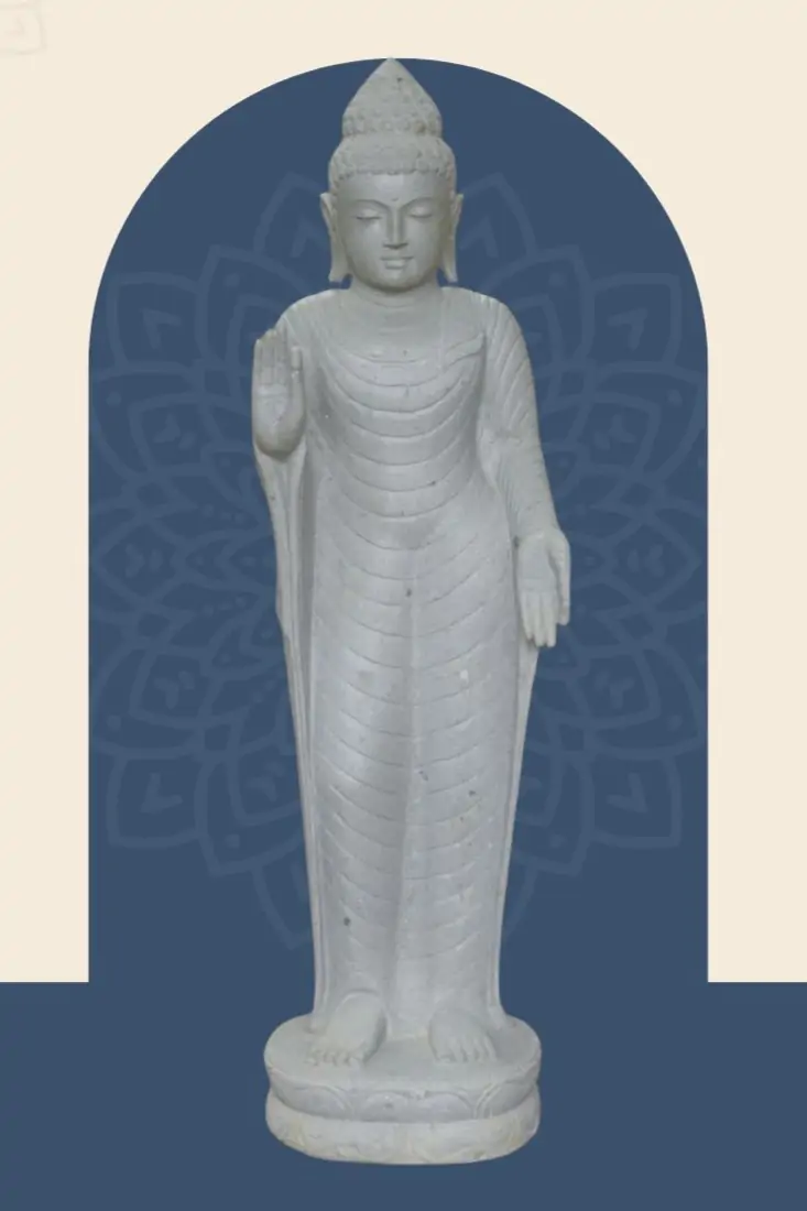 Product image 1 of the product “Standing Buddha - Abhaya mudra made of Riverstone, ca. 175 cm High ”