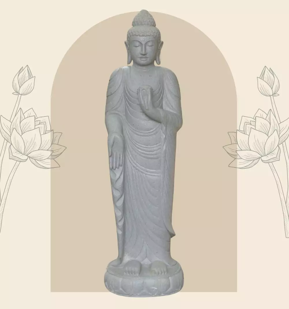  Product image 1 of the product “Standing Buddha with Lotus Flower, ca. 186 cm H ”