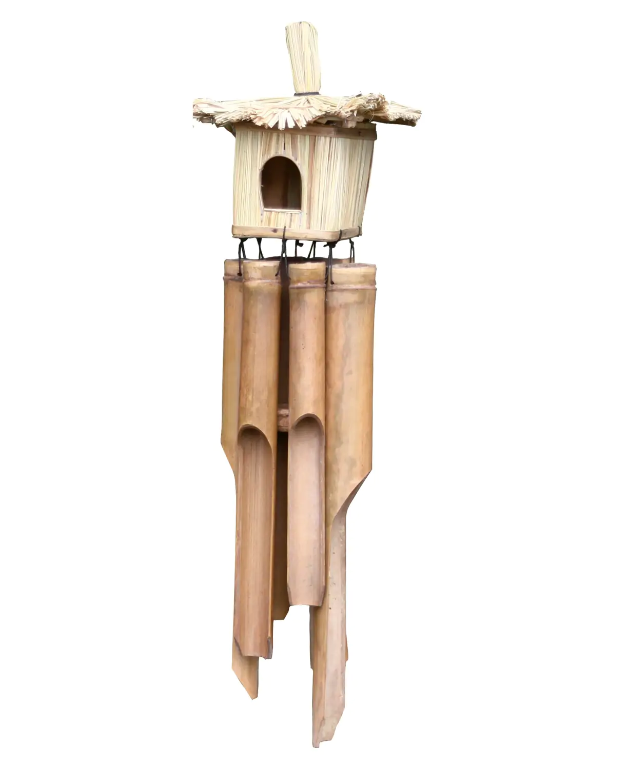  Product image 2 of the product “Wind chime with square Strawhouse, 18x18x60 cm Bamboo & Straw ”