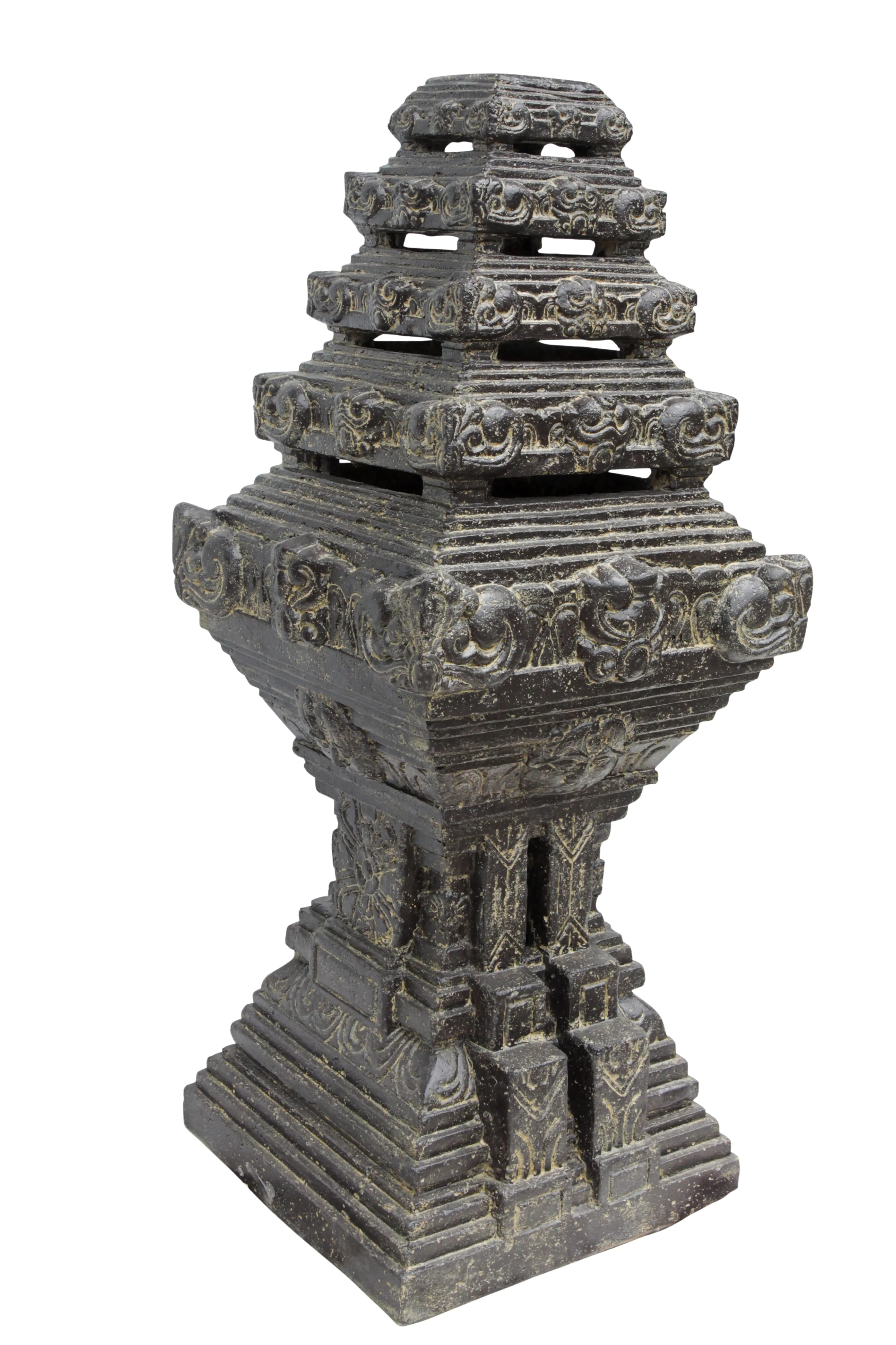  Product image 2 of the product “Java Temple, hollow cast with horizontal cuts. 40 x 40 x 100cm. Stone cast, handcrafted & coloured ”