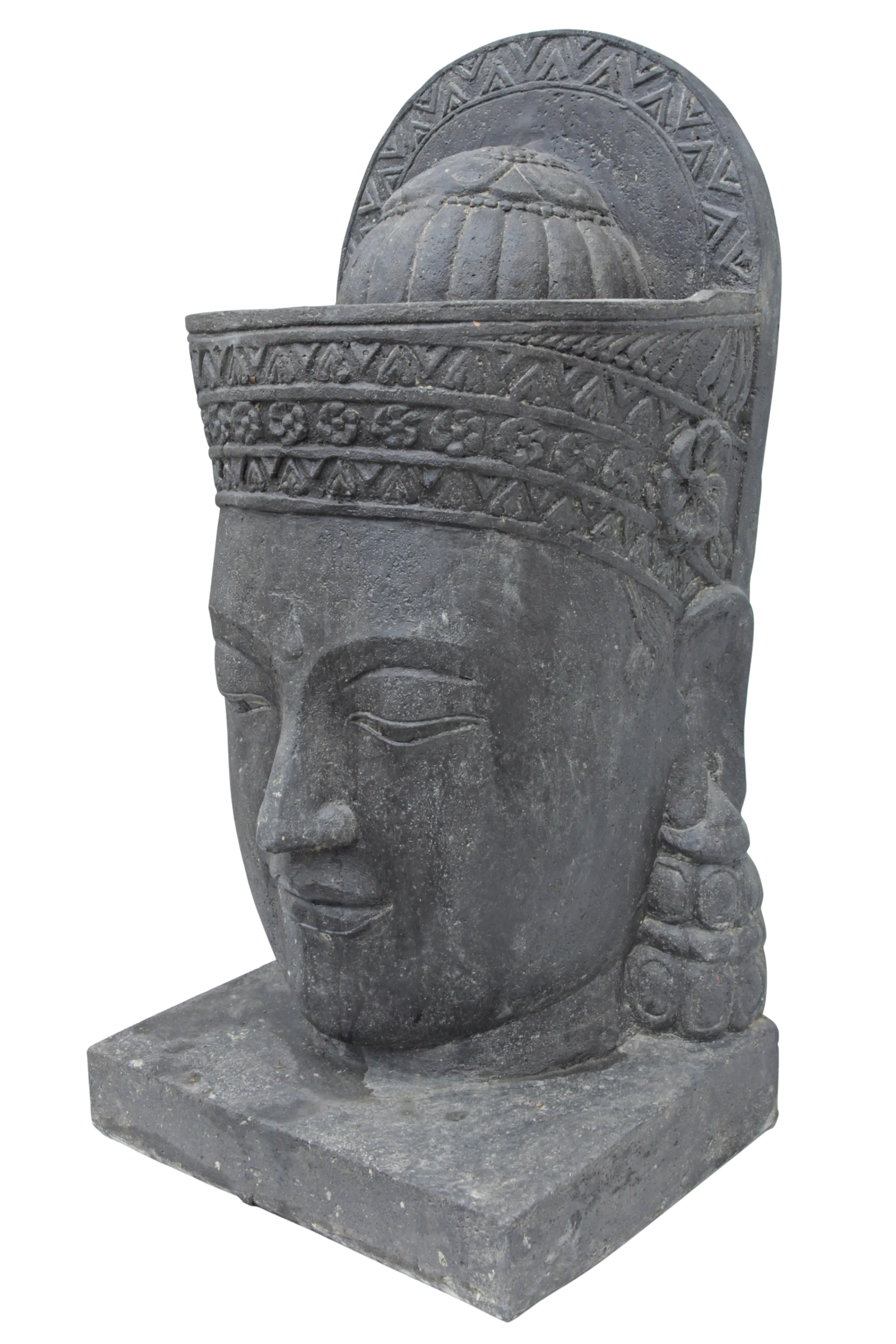  Product image 2 of the product “Khmer-Head (070cm) as water feature with different top. 46 x 36 x 85cm. Stone cast, handcrafted & coloured ”