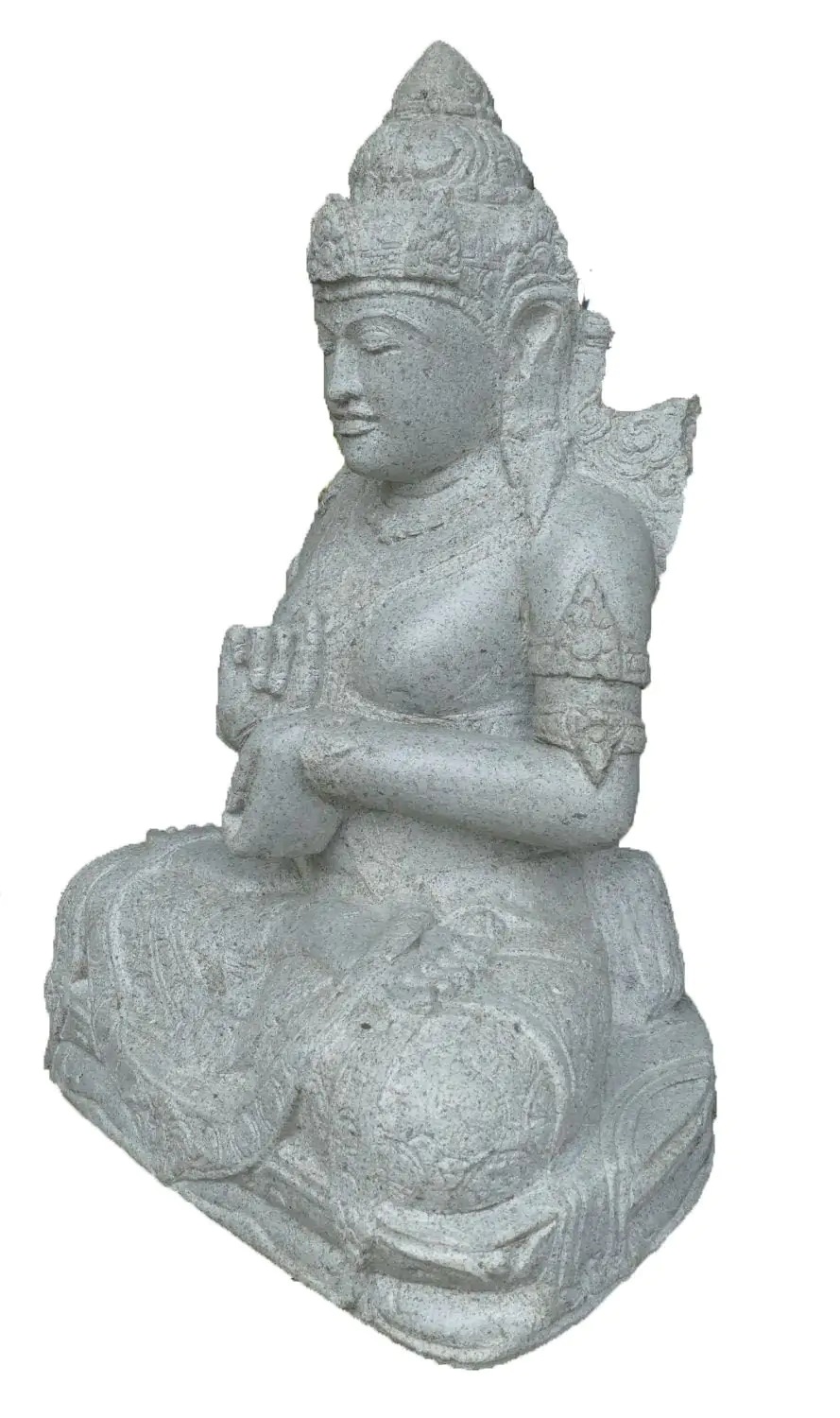  Product image 2 of the product “Seated Dewi Sri made of Riverstone in Dharmachakra gesture of wheel of the teaching of the Dharma. in the sizes from 45cm to 100cm, Natural finish ”