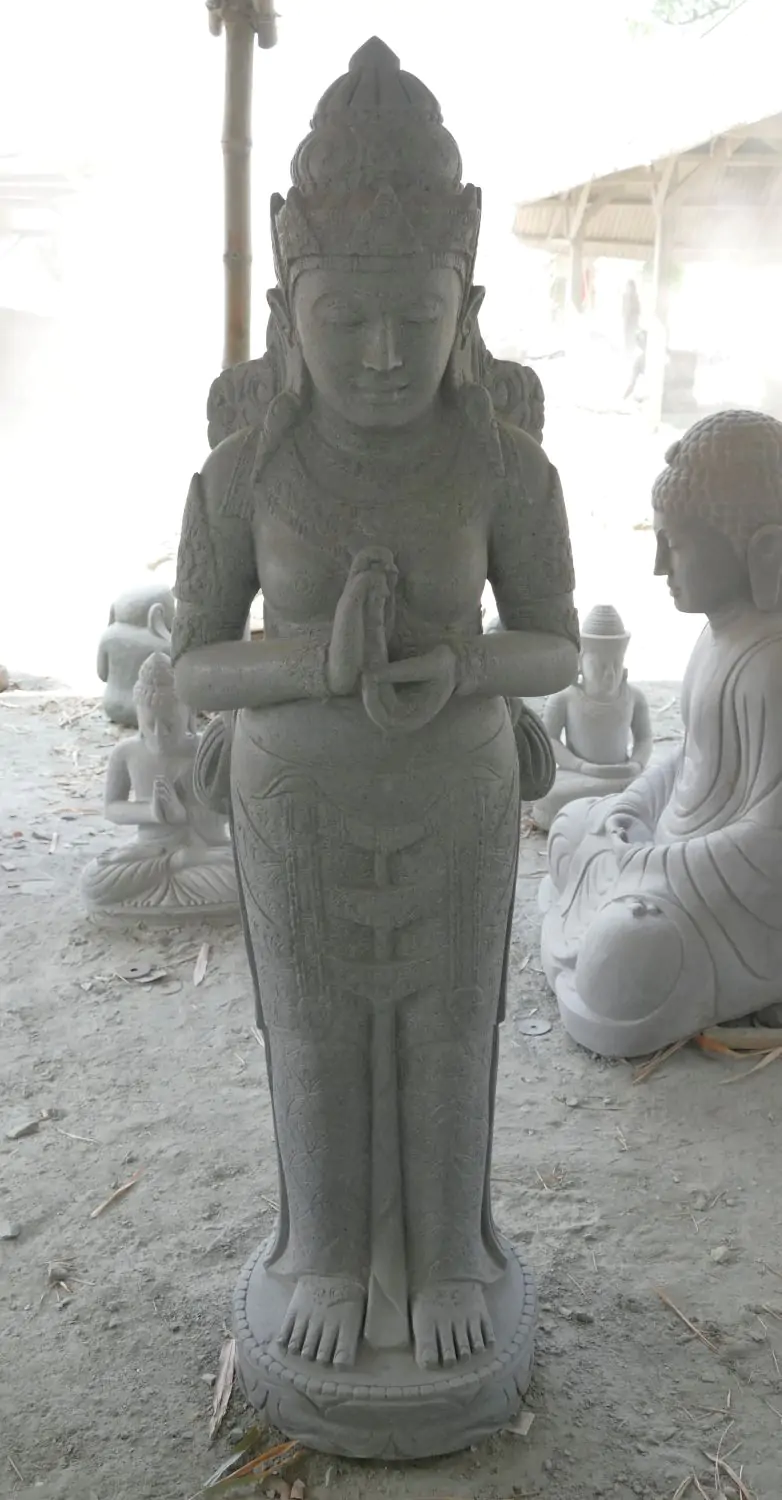  Product image 2 of the product “Standing Dewi Sri, position greetings turning the wheel , 170 cm high riverstone grey ”
