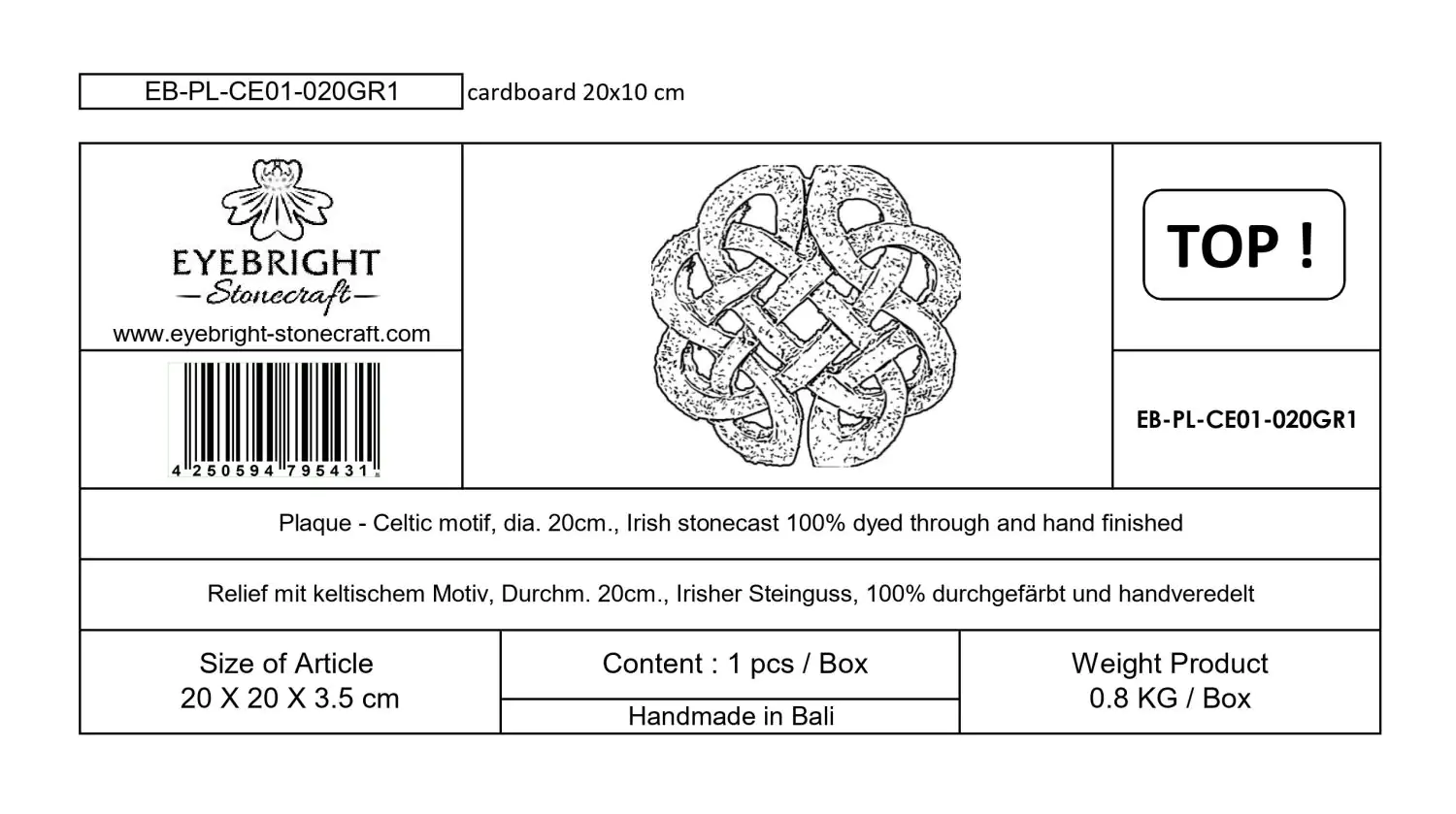  Product image 3 of the product “Callum - Plaque - Celtic motif, Ø 20cm | cast stone ”