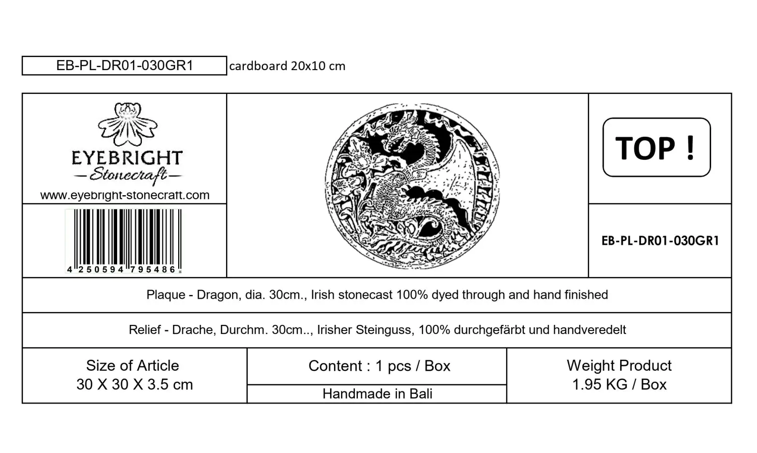  Product image 3 of the product “Eldur - Plaque - Dragon, Ø 30cm | cast stone ”