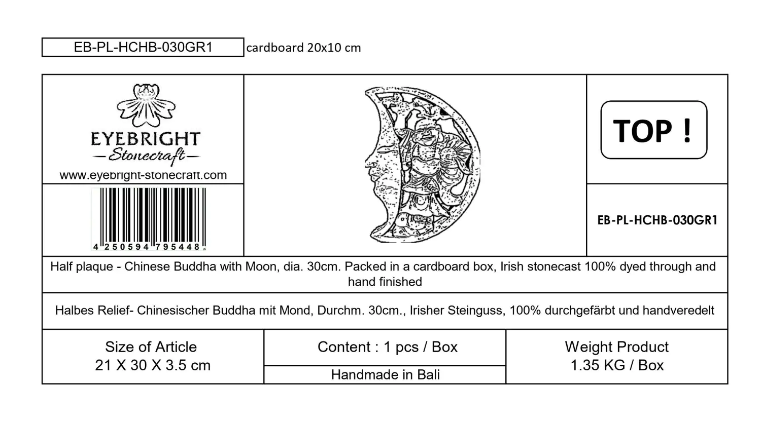  Product image 3 of the product “Yong - Half plaque - Chinese Buddha with Moon, Ø 30cm | cast stone ”
