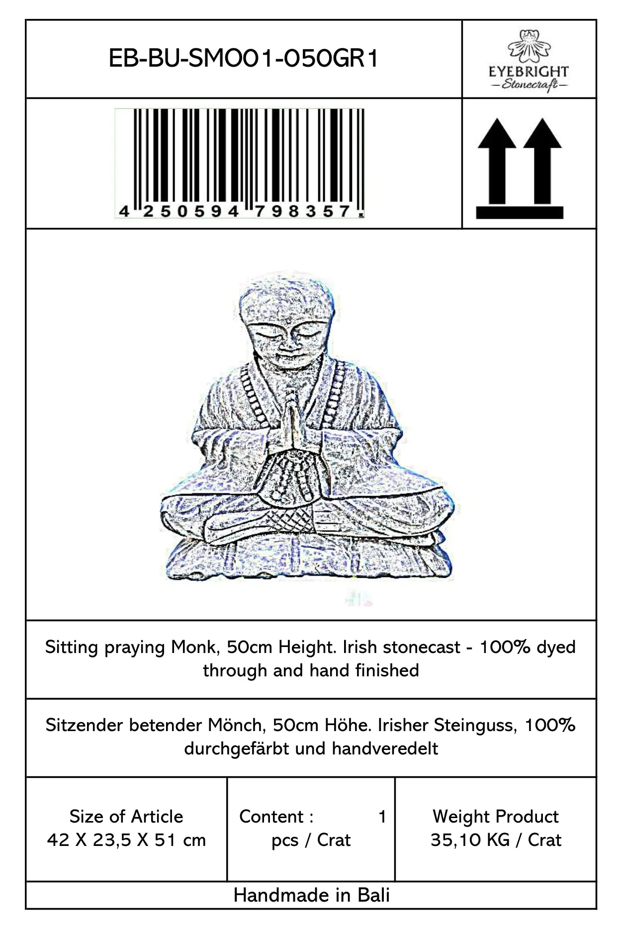  Product image 4 of the product “Rokesh - Sitting praying Monk, 50cm H | cast stone ”