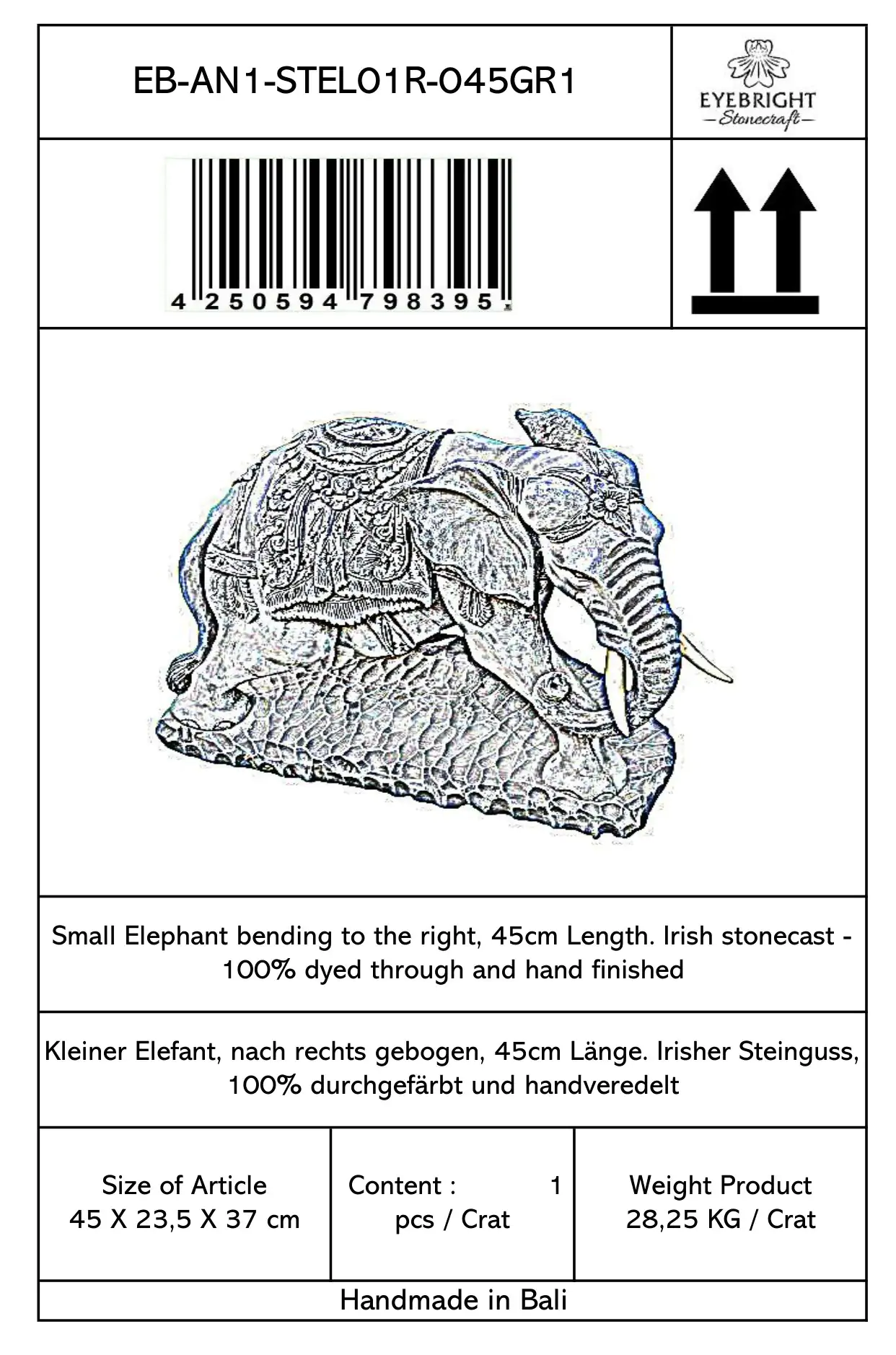  Product image 5 of the product “Nandi - Small Elephant bending to the right, 45cm L | cast stone ”