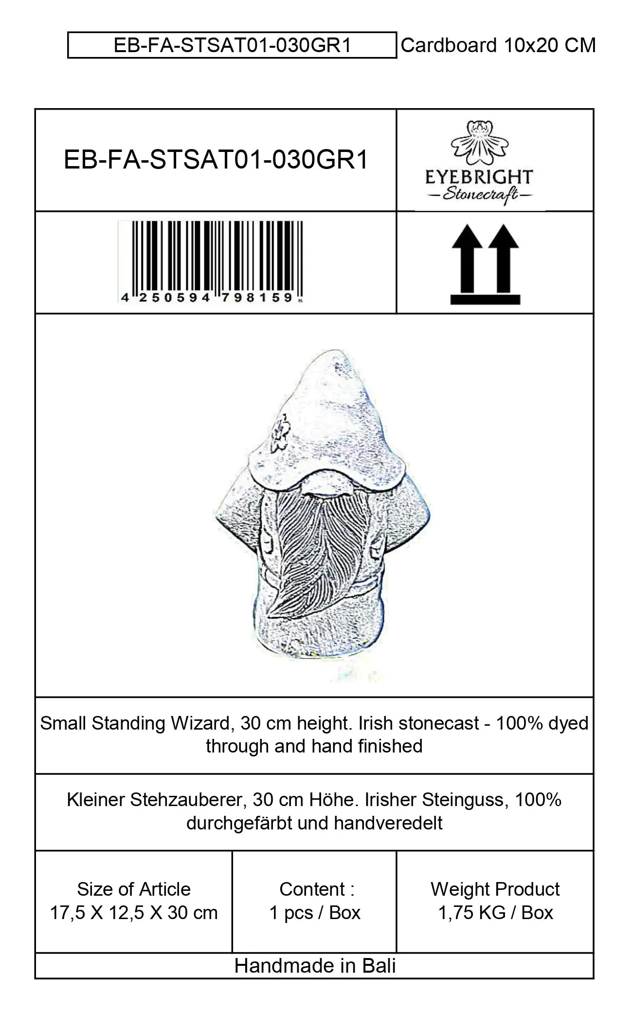  Product image 5 of the product “Gwydion - Small Standing Wizard, 30cm H | cast stone ”