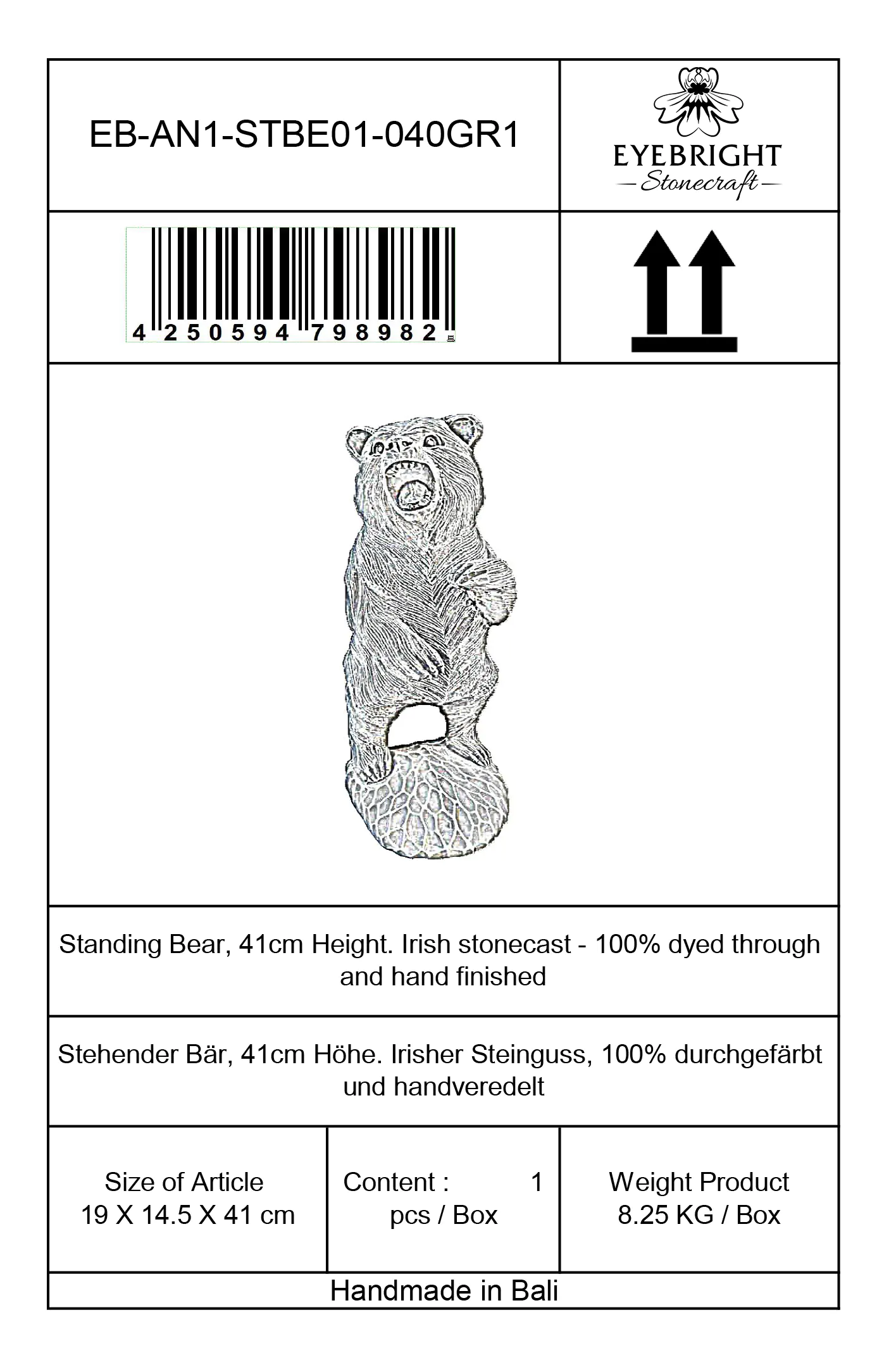  Product image 6 of the product “Standing Bear on 2 legs, 41 cm Height | cast stone ”
