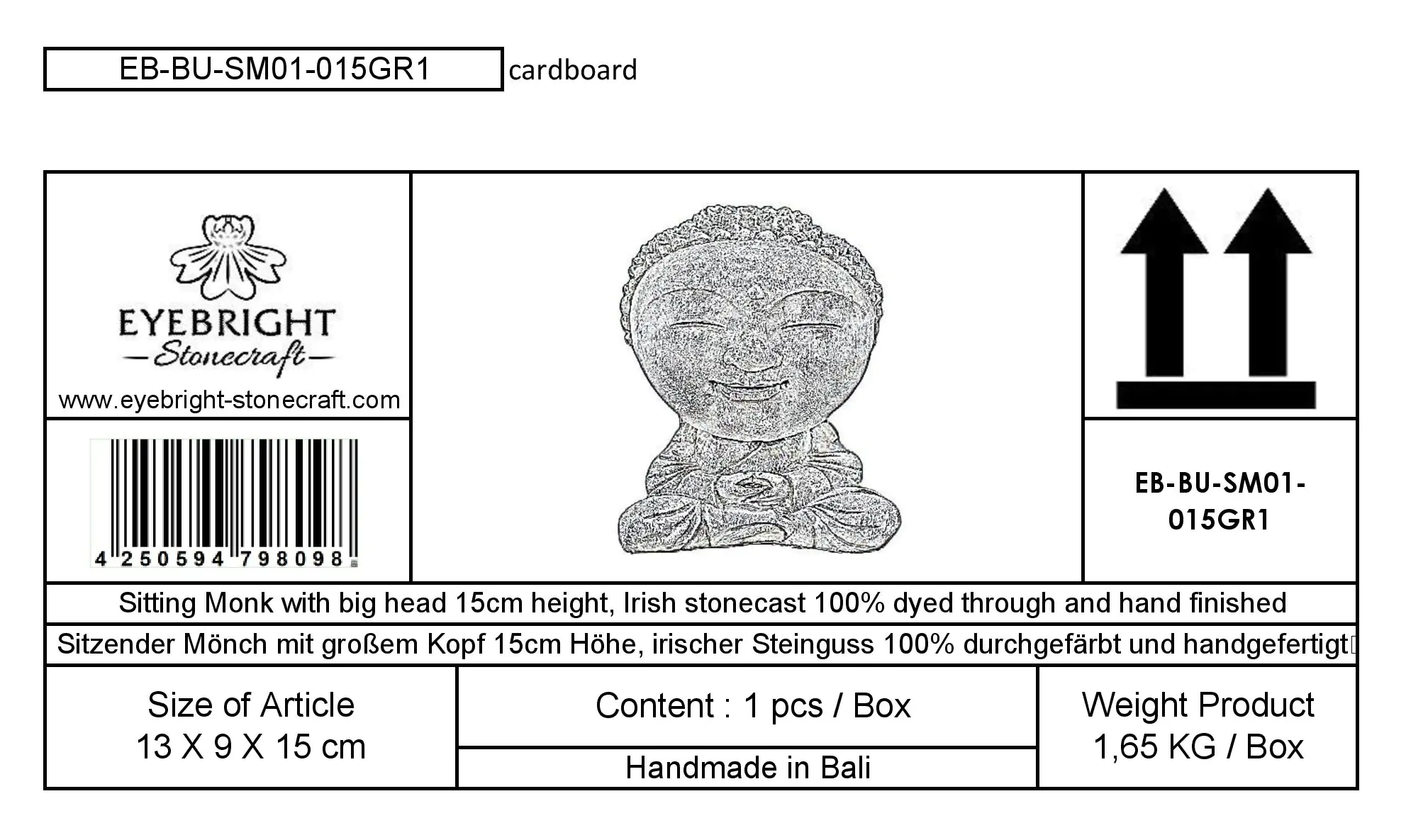  Product image 6 of the product “Nima - Sitting monk with big head, 15 cm H | cast stone ”