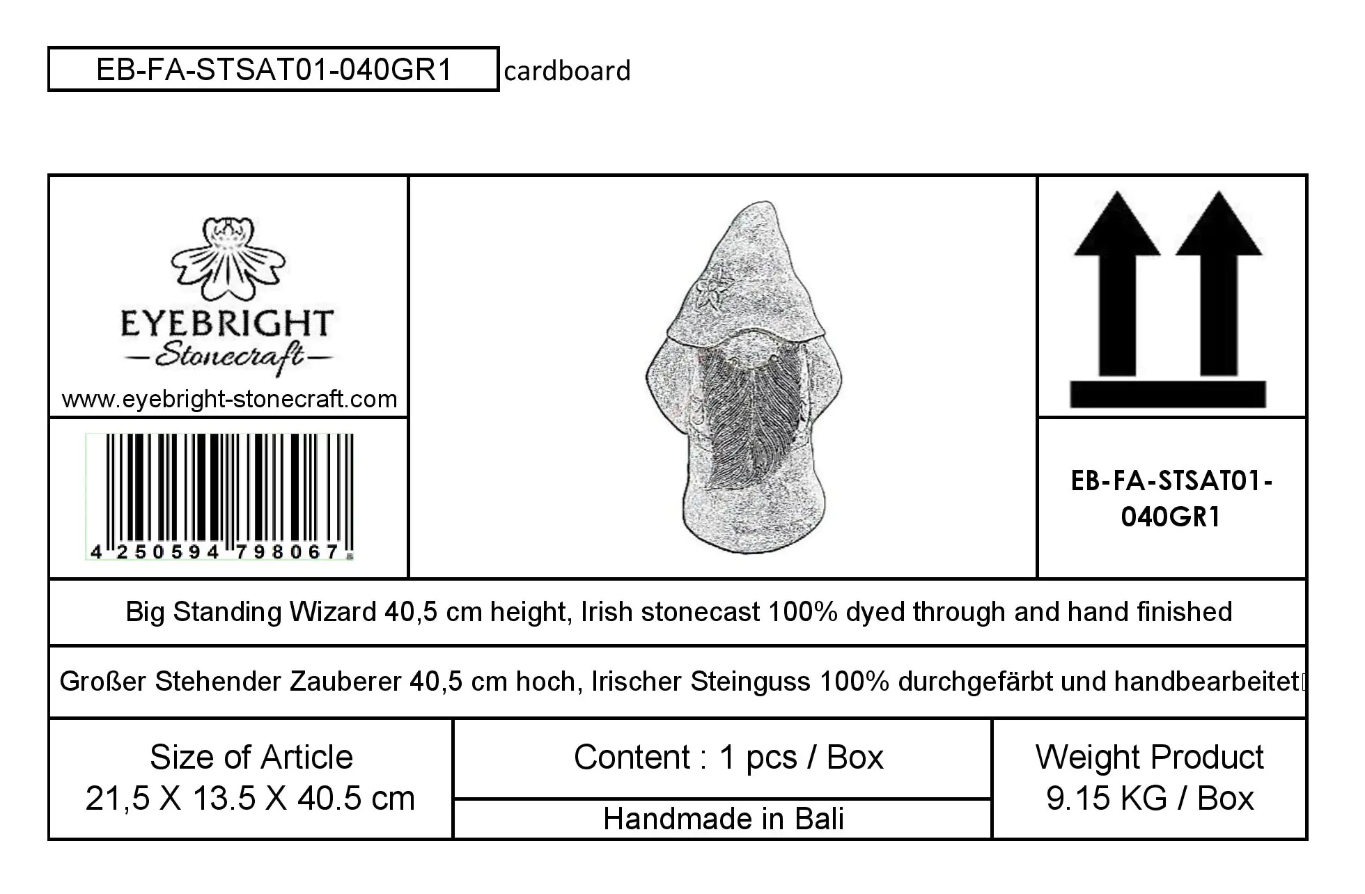  Product image 6 of the product “Gwydion - Standing Wizard, 40,5cm H | cast stone ”