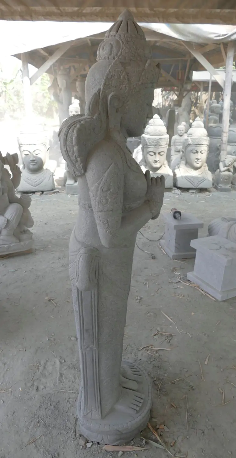  Product image 6 of the product “Standing Dewi Sri, position greetings turning the wheel , 170 cm high riverstone grey ”