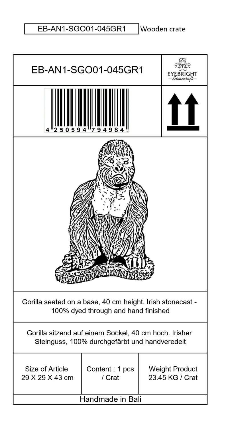  Product image 7 of the product “Barney - Gorilla seated on a base, 40 cm H | cast stone ”