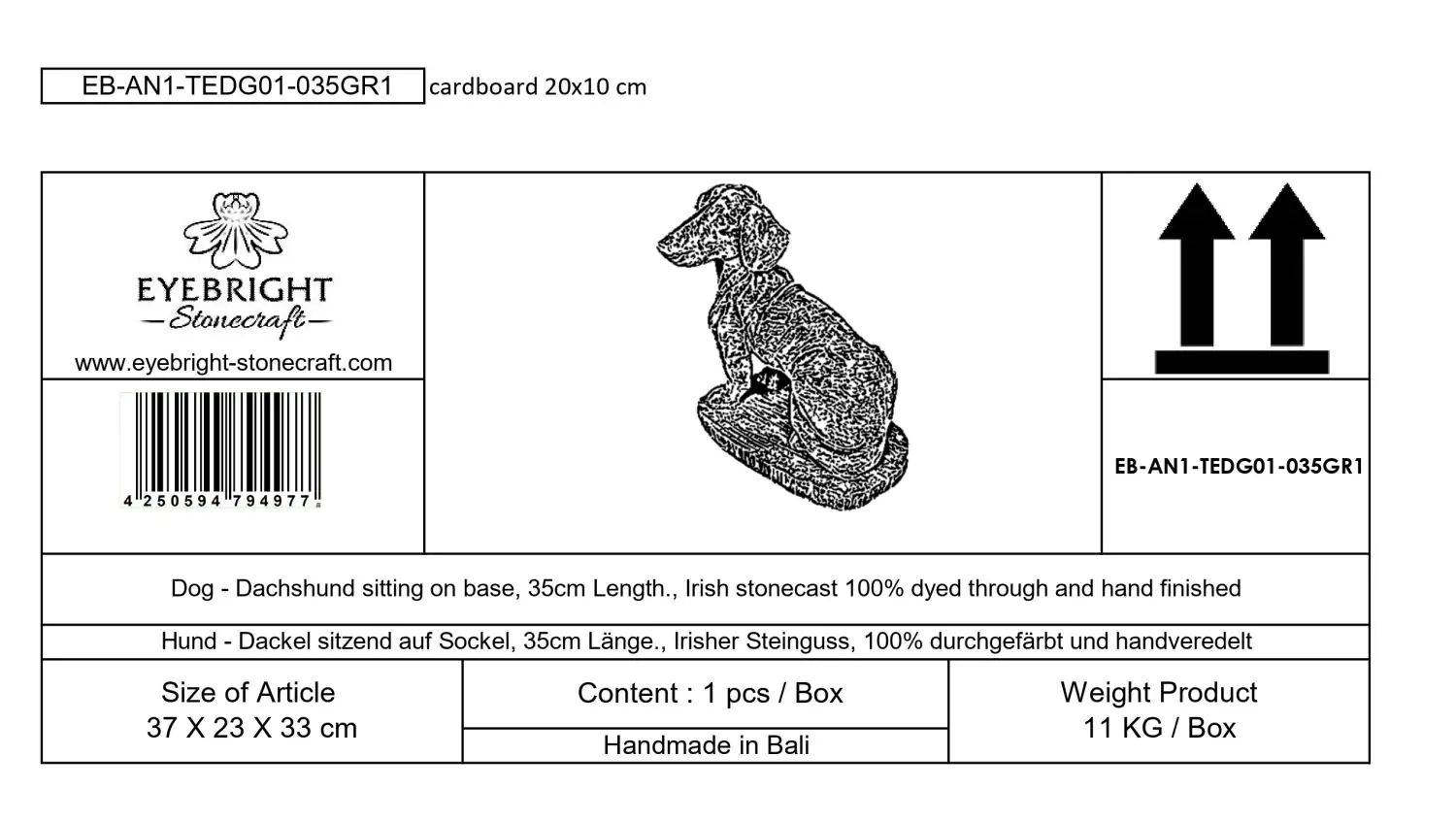  Product image 7 of the product “Timber - Dachshund sitting on base, 35cm L | cast stone ”
